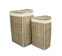 Red Hamper Set of 2 Antique Wash Corner Laundry Basket with Oatmeal Lining