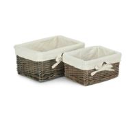 Red Hamper Set of 2 Antique Wash Finish Cotton Lined Willow Basket