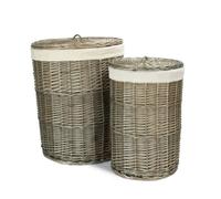 Red Hamper Set of 2 Antique Wash Round Laundry Basket with Oatmeal Lining