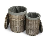 Red Hamper Set of 2 Antique Wash Round Linen Basket with Grey Sage Lining Red Hamper Grey