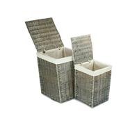 Red Hamper Set of 2 Antique Wash Wicker Laundry Basket with Oatmeal Lining