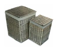 Red Hamper Set of 2 Antique Wash Wicker Square Laundry Basket with Grey Sage Lining