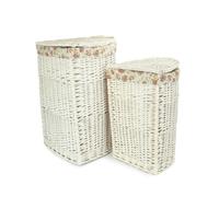 Red Hamper Set of 2 Corner White Wash Laundry Basket with a Garden Rose Lining