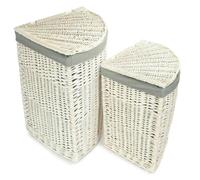 Red Hamper Set of 2 Corner White Wash Laundry Hamper with Grey Sage Lining