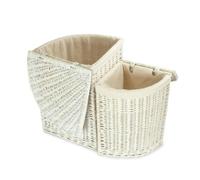 Red Hamper Set of 2 Corner White Wash Wicker Laundry Basket with a Oatmeal Lining