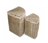 Red Hamper Set of 2 Cotton Lined Antique Wash Wicker Laundry Basket in Natural Red Hamper Natural