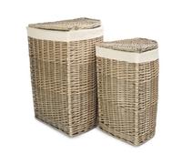 Red Hamper Set of 2 Cotton Lined Antique Wash Wicker Laundry Basket in Natural Red Hamper Natural