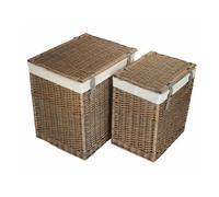 Red Hamper Set of 2 Cotton Lined Boutique Antique Wash Laundry Baskets in Brown Red Hamper Brown