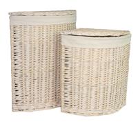 Red Hamper Set of 2 Cotton Lined Corner White Wash Laundry Baskets Red Hamper White