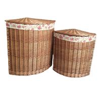 Red Hamper Set of 2 Light Steamed Wicker Corner Laundry Baskets with Garden Rose Lining - Garden Rose