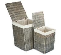 Red Hamper Set of 2 Cotton Lined Wicker Laundry Basket in Brown Red Hamper Brown