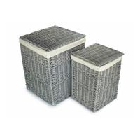 Red Hamper Set of 2 Grey Wash Square Laundry Basket with White Lining