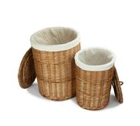 Red Hamper Set of 2 Light Steamed Wicker Corner Laundry Baskets with White Lining
