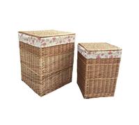 Red Hamper Set of 2 Light Steamed Wicker Square Laundry Basket with Garden Rose Lining