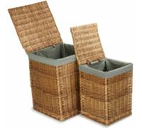 Red Hamper Set of 2 Light Steamed Wicker Square Laundry Basket with Grey Sage Lining