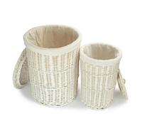 Red Hamper Set of 2 Round White Wash Wicker Laundry Basket with a Oatmeal Lining