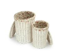 Red Hamper Set of 2 Round White Wash Wicker Laundry Baskets with a Garden Rose Lining