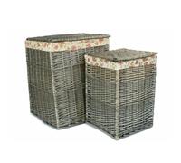Red Hamper Set of 2 Square Wicker Laundry Basket with Garden Rose Lining