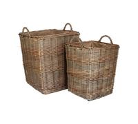 Red Hamper Set Of 2 Tall Square Lined Wicker Log Basket With Hessian Lining