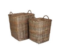 Red Hamper Set of 2 Tall Square Lined Wicker Log Basket With Hessian Lining in Brown Red Hamper Brown