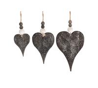 Red Hamper Set of 3 Hanging Glitter Heart Decorations in Black Red Hamper Black