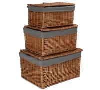 Red Hamper Set of 3 Light Steamed Cotton Lined Storage Basket in Grey Red Hamper Grey