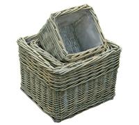 Red Hamper Set of 3 Provence Square Wicker Garden Planters - White Wash - Set of 3