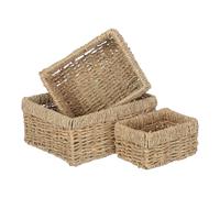 Red Hamper Set of 3 Rectangular Seagrass Basket Trays in Brown Red Hamper Brown