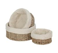 Red Hamper Set of 3 Round Cotton Lined Seagrass Trays