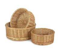 Red Hamper Set of 3 Round Straight-Sided Wicker Tray