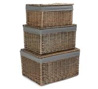 Red Hamper Set of 3 Small Antique Wash Cotton Lined Storage Basket in Grey Red Hamper Grey