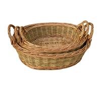 Red Hamper Set of 3 Two Tone Green Oval with Handles Willow Trays