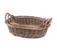 Red Hamper Set of 3 Two Tone Green Oval with Handles Willow Trays in Brown Red Hamper Brown