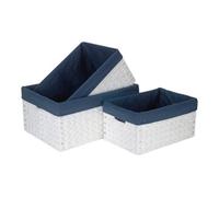 Red Hamper Set Of 3 White Paper Rope Rectangular Storage Basket With Navy Blue Cotton Lining