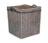 Red Hamper Set of 3 Wicker Grey Wash Square Hessian Lined Log Basket Red Hamper Grey