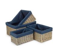 Red Hamper Set Of 4 Antique Wash Navy Cotton Lined Willow Storage Baskets