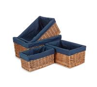 Red Hamper Set of 4 Double Steamed Navy Cotton Lined Willow Storage Baskets in Blue Red Hamper Blue
