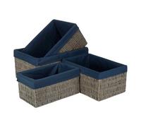 Red Hamper Set Of 4 Navy Blue Paper Rope Storage Basket With Navy Blue Cotton Lining