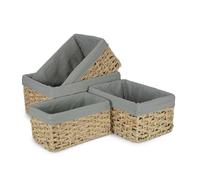 Red Hamper Set of 4 Thatch Grass Woven Storage Basket with Grey Cotton Lining in Green Red Hamper Green