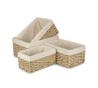 Red Hamper Set of 4 Thatch Grass Woven Storage Basket with White Cotton Lining in Brown Red Hamper Brown