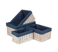 Red Hamper Set of 4 White Wash Navy Lined Open Storage Baskets in Blue Red Hamper Blue