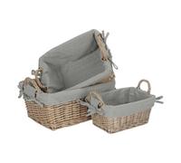 Red Hamper Set Of Three Wicker Antique Wash Finish Handled Grey Cotton Lining Storage Basket