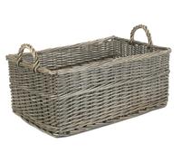Red Hamper Shallow Antique Wash Wicker Storage Basket - Large