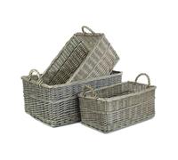 Red Hamper Shallow Antique Wash Wicker Storage Basket - Set of 3