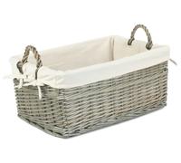 Red Hamper ST036W/2 Wicker Medium Shallow Antique Wash Lined Storage Basket