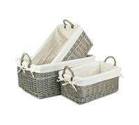 Red Hamper Shallow Lined Antique Wash Storage Wicker Basket Set of 3, Brown