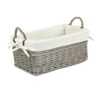 Red Hamper Shallow Cotton Lined Antique Wash Wicker Storage Basket - Small