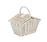 Red Hamper Small 28cm White Wash Elegant Wicker Picnic Basket - Brown - Small