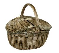 Red Hamper Small Antique Wash Double Lidded Oval Shopping Basket - Brown