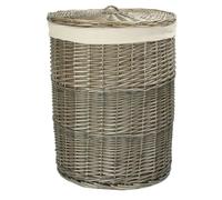 Red Hamper Small Antique Wash Round Laundry Basket with Oatmeal Lining
